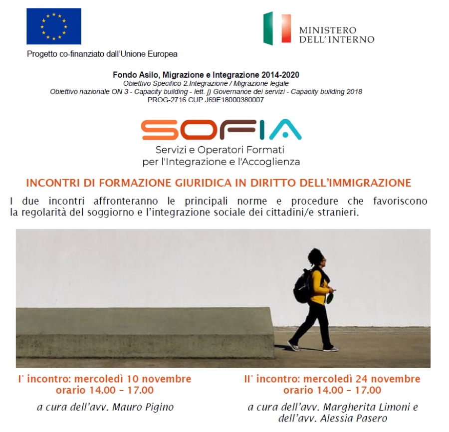 Slide Incontri di formazione giuridica di diritto dell&#039;immigrazione - Comune di Vercelli | Progetto SOFIA