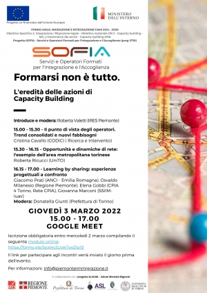 Formarsi non è tutto - L'eredità delle azioni di Capacity Building | Save the date - Progetto SOFIA
